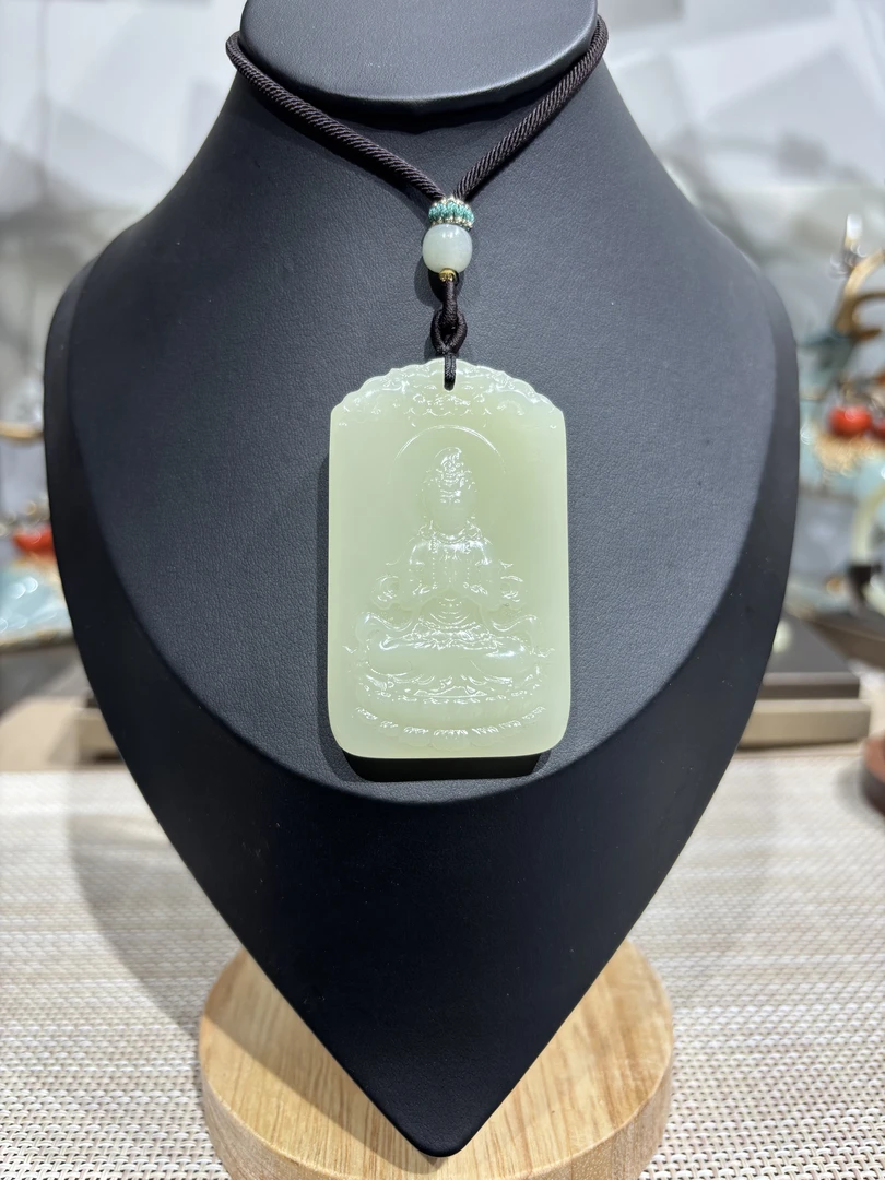 和田玉观音山水牌男女款吊坠挂件