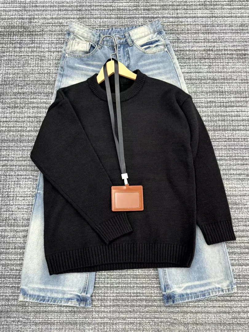 黑色毛衣男女同款秋冬季高级感圆领内搭打底衫宽松慵懒风针织衫款