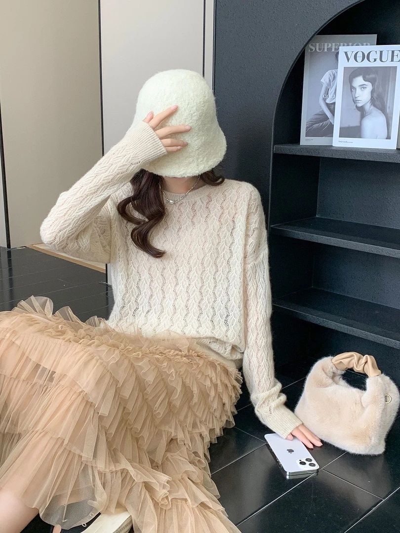 不缩水常规薄款针织女短款羊绒衫百搭气质中长款