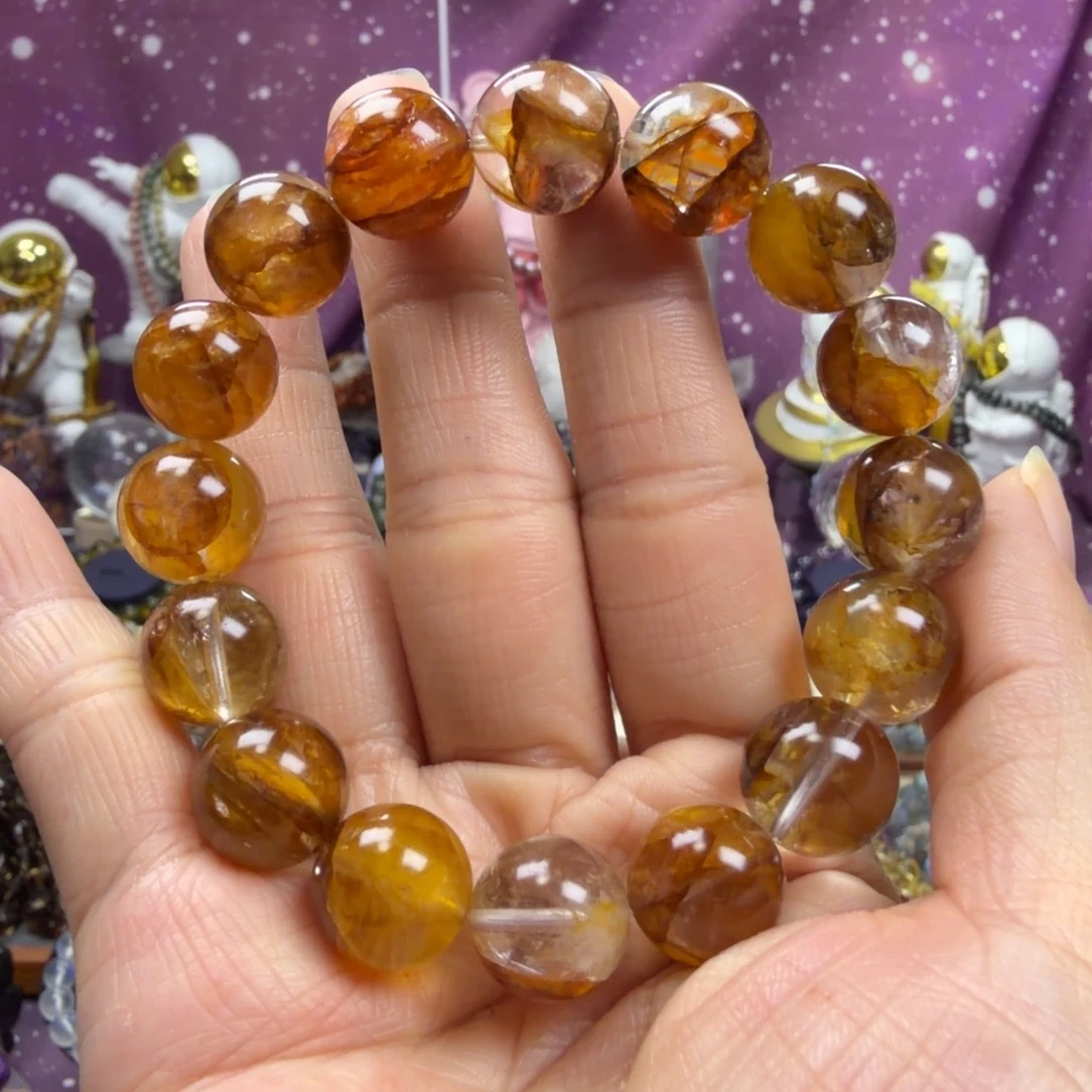 水晶手串未镶嵌枫叶黄胶花水晶手串