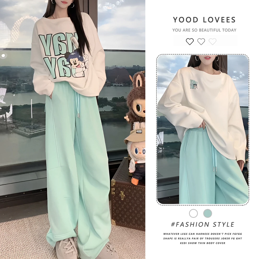 秋冬新款韩系一整套ootd穿搭两面穿设计感卫衣阔腿长裤子两件套装