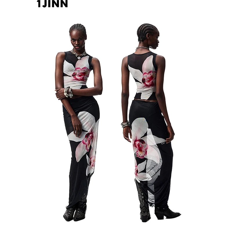 【25夏季新款Vol.2】1JINN STUDIO 花卉印花烫钻网纱背心+裙