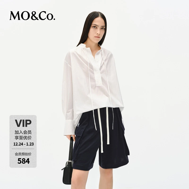 MOCO上衣衬衫2025春新品立领艺术感捏褶宽松落肩袖简法MBE1TOPT05