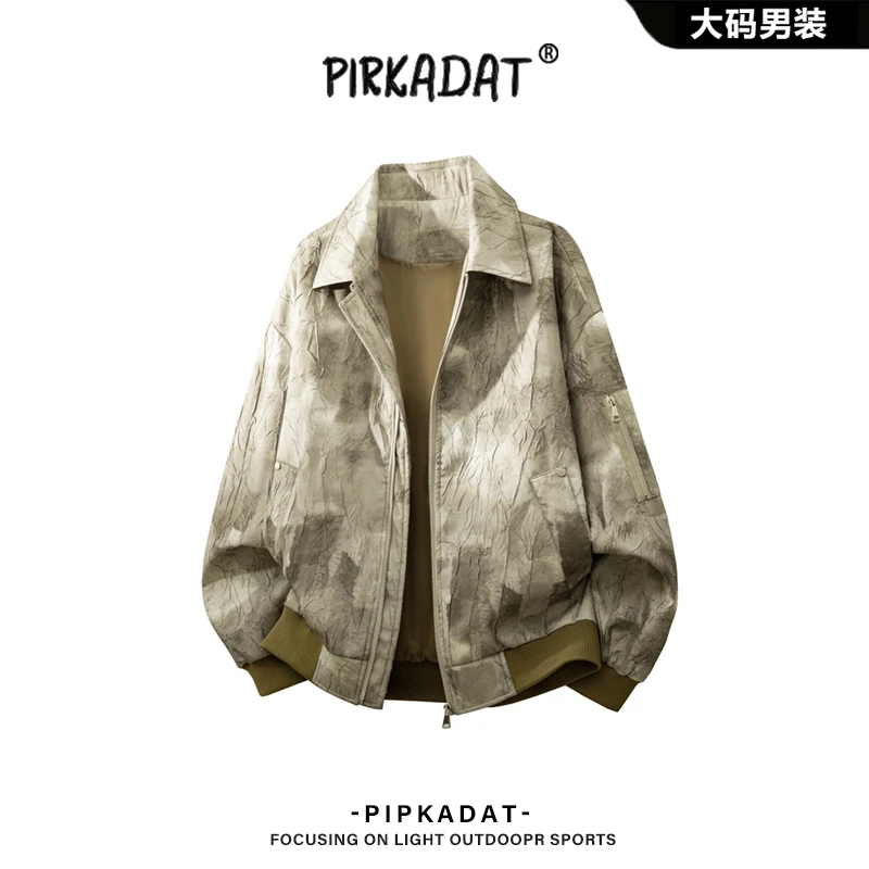 Pirkadat2025秋季新款扎染翻领工装夹克男美式高级感休闲宽松外套