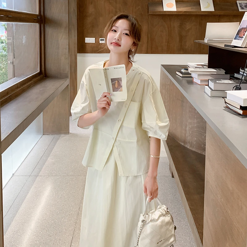 对白优雅新中式小白两件套女2025夏季新款设计感衬衫出游服装女