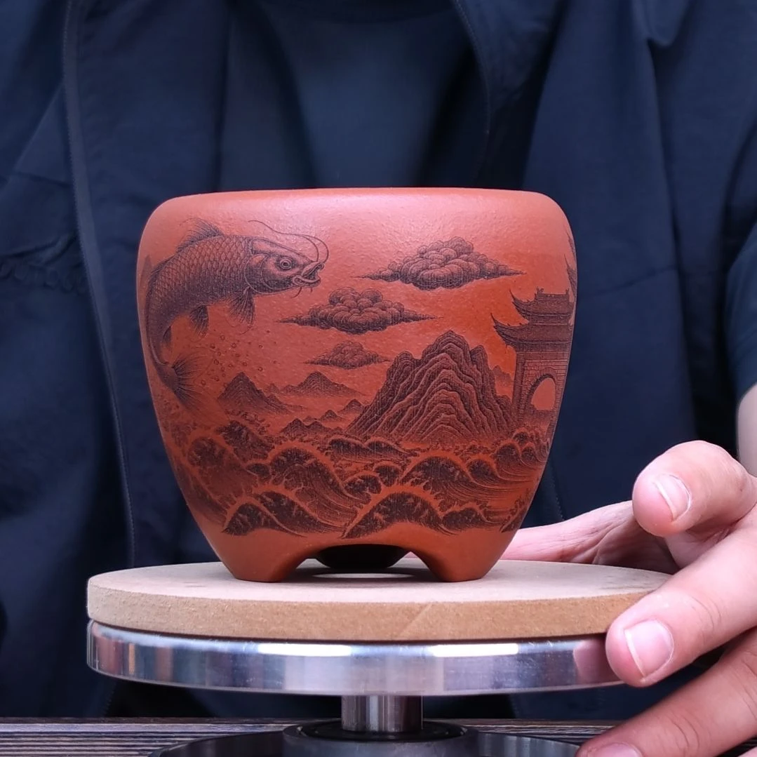 紫砂花盆同喜同喜