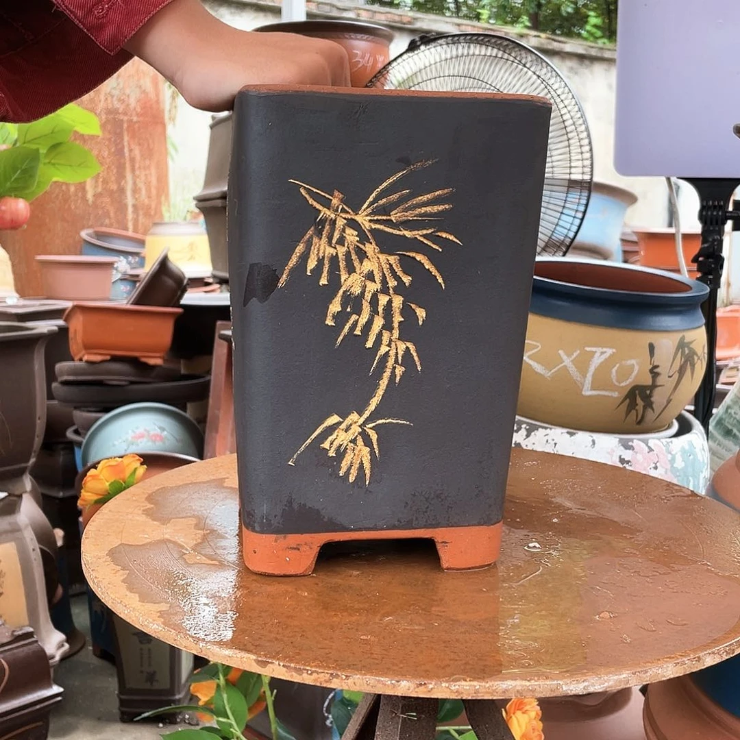 宜兴紫砂花盆17黑四方