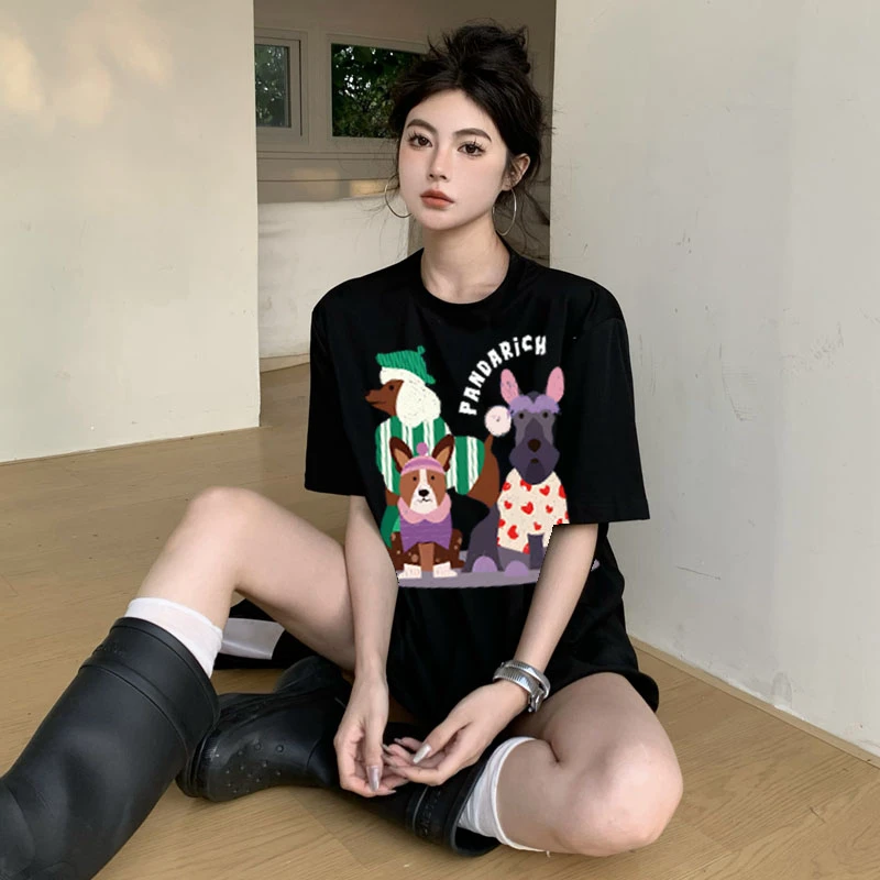 小狗t恤夏装洋气女装上衣ins设计感百搭纯棉短袖衫气质情侣款半袖