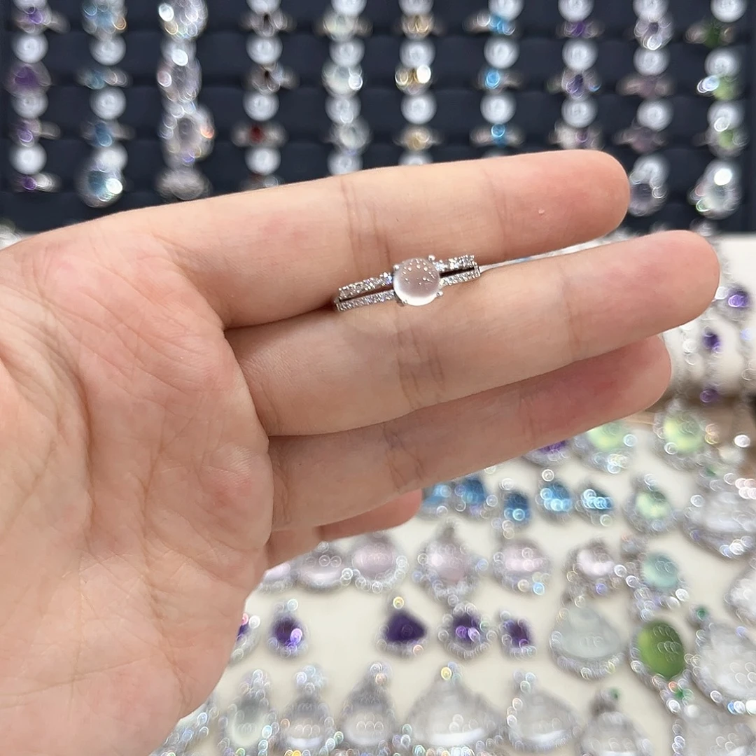 银S925镶嵌蛇纹石玉戒指