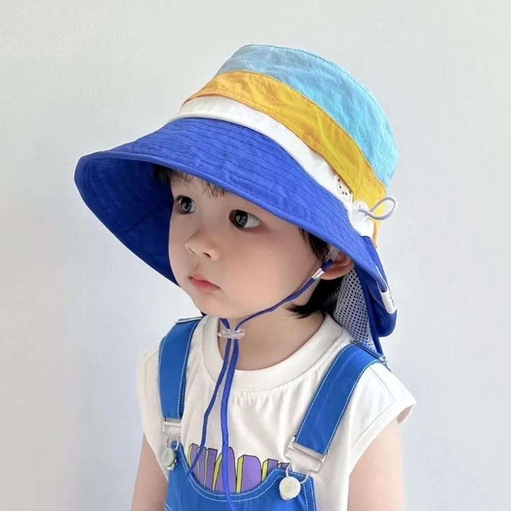 宝宝防晒儿童帽子薄款可折叠紫外线渔夫帽女童夏季披肩夏天