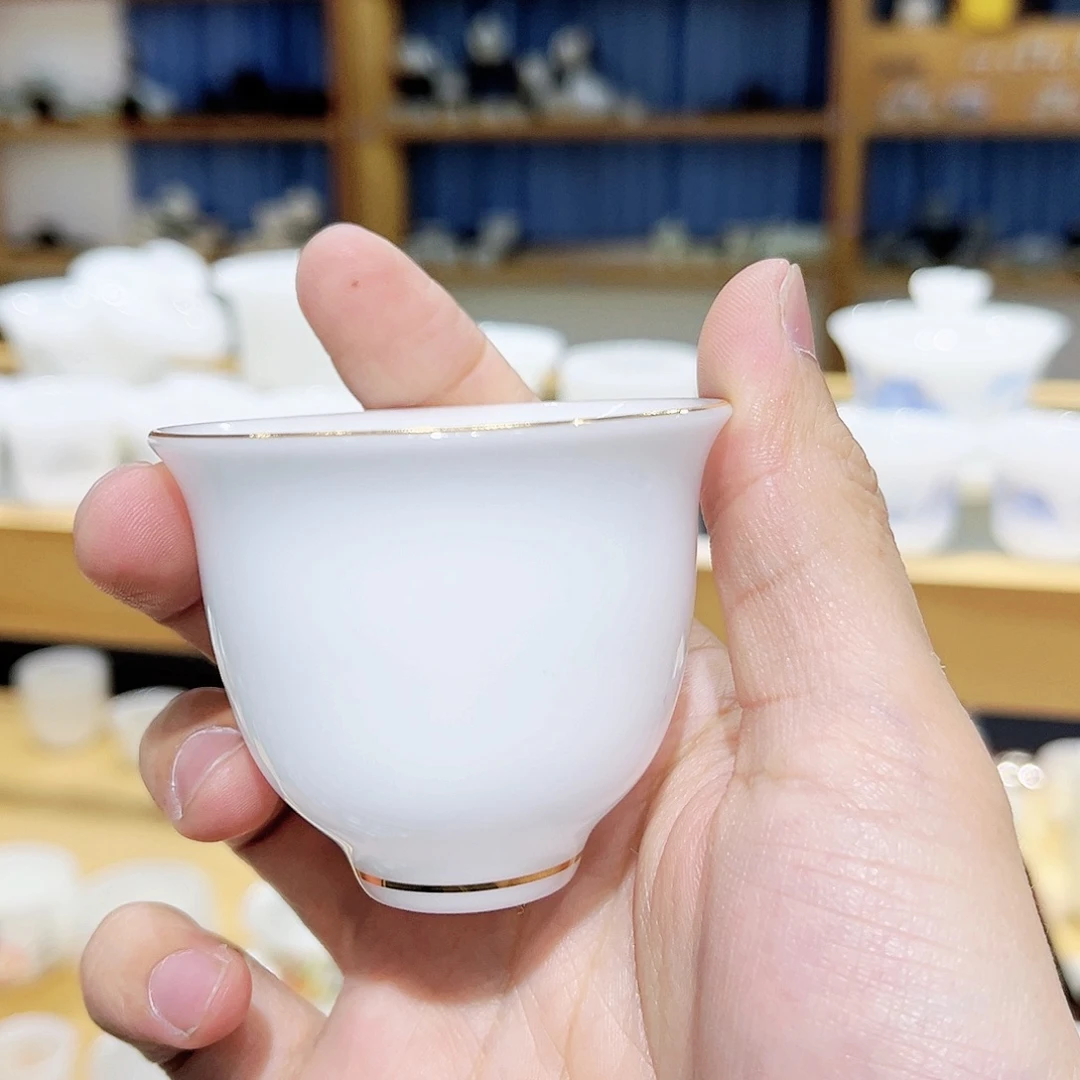 冰种纯白描金铃铛杯8只