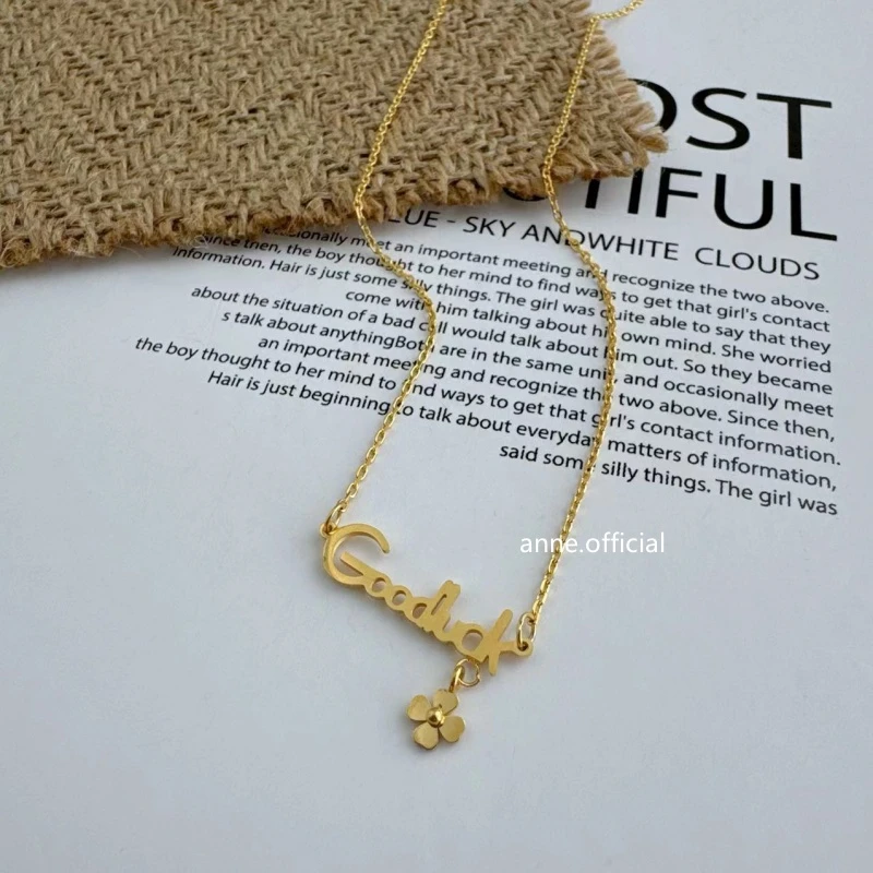 钛钢项链 【X415】轻奢设计感Good四叶字母吊坠项链时尚小众项链