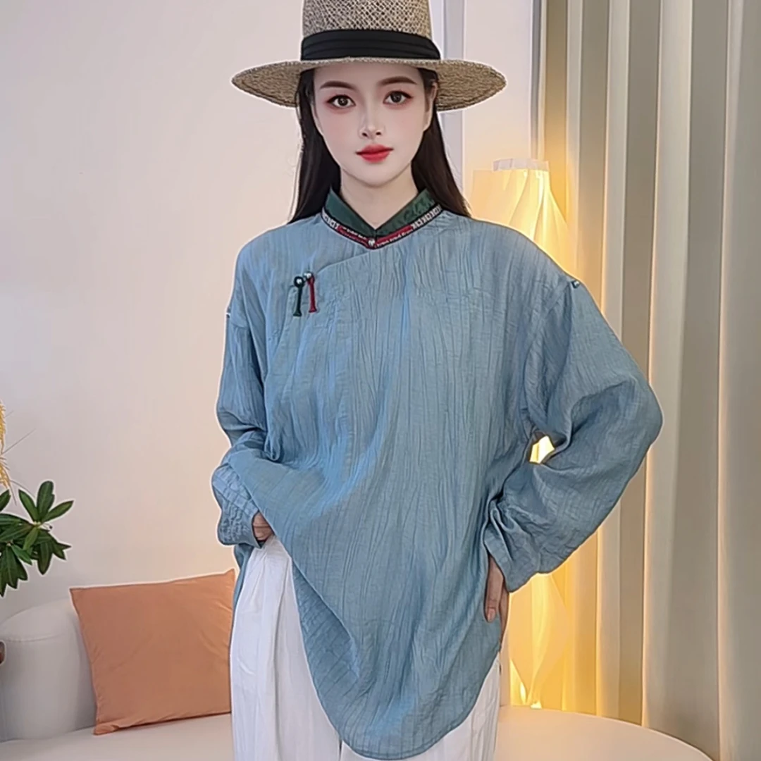 【多妮娅】蒙古元素女士夏季新款民族风休闲宽松百搭气质衬衫薄款衫