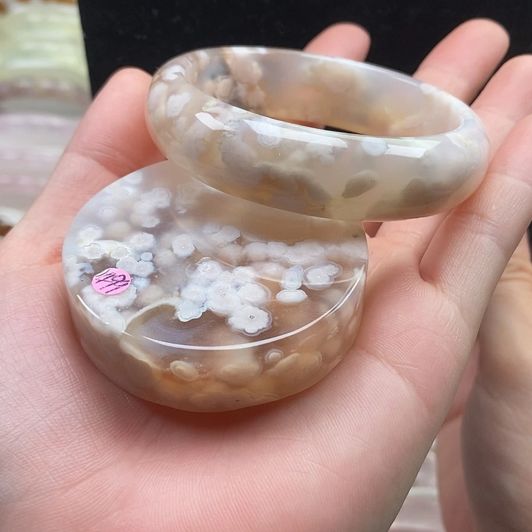 玛瑙/玉髓未镶嵌手镯樱花玛瑙套镯53➕