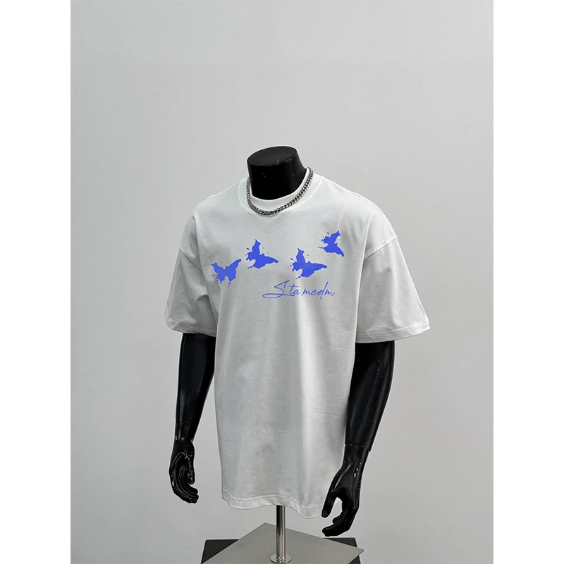 正品STA.MEDM联名夏季2025新款潮牌重磅纯棉蝴蝶短袖t恤男上衣服