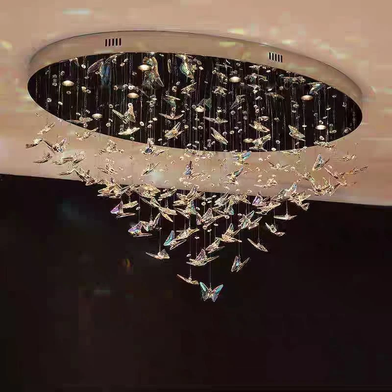 楼梯吊灯现代轻奢水晶loft公寓别墅复式楼客厅挑空旋转蝴蝶长吊灯