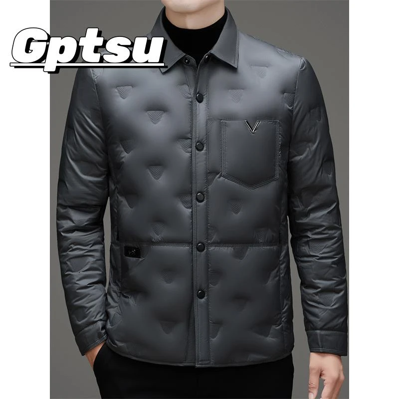 GPTSu翻领羽绒服男短款时尚休闲秋冬季轻奢高级感白鸭绒轻薄上衣