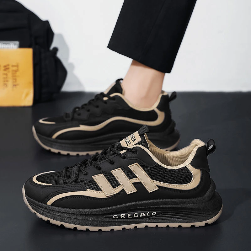 休闲男鞋2025春季新款潮流运动鞋男士厚底感上班跑步鞋透气网面德