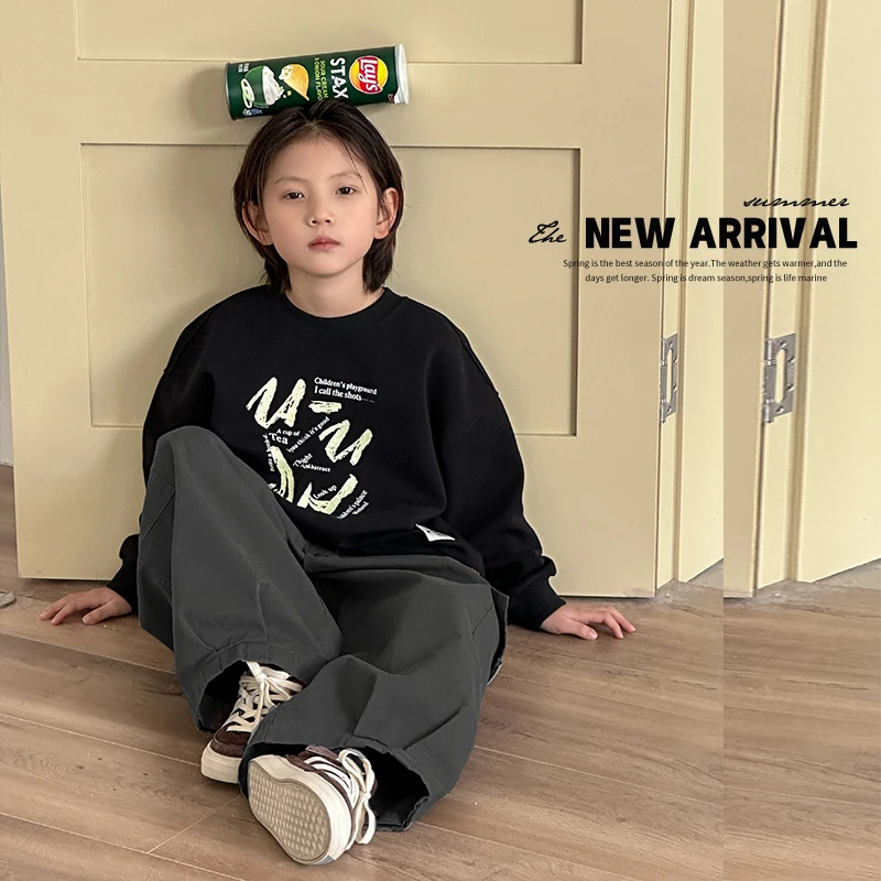 【现货】新款儿童卫衣2025韩版潮男童卫衣中大童春秋上衣个性长袖