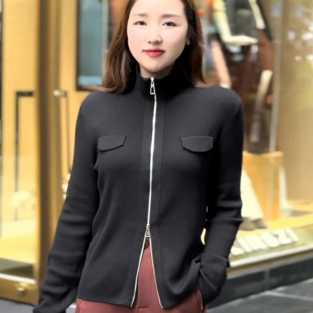 MASIENDI/玛丝恩迪时尚显瘦拉链立领秋冬羊毛长袖针织74088女款