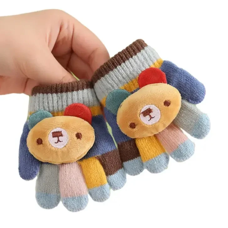 小宝宝手套三岁小孩婴幼儿卡通保暖加厚小童针织毛绒分指防寒秋冬