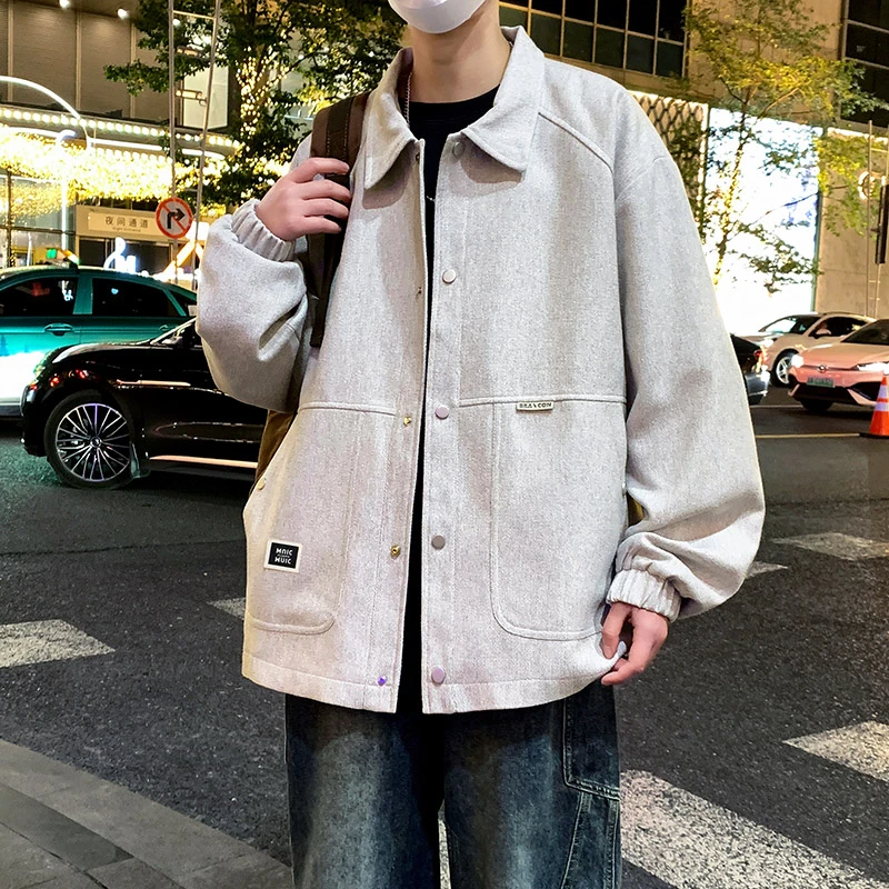 2025新款男士翻领夹克外套时尚百搭休闲上衣潮流痞帅简约大码男装