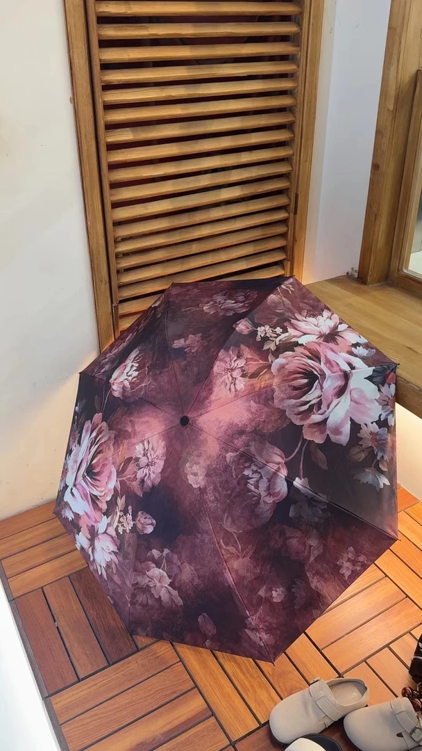 Miss Huo 美的不像话梦境花开黑胶雨伞 棕色 07033 （晴雨两用）