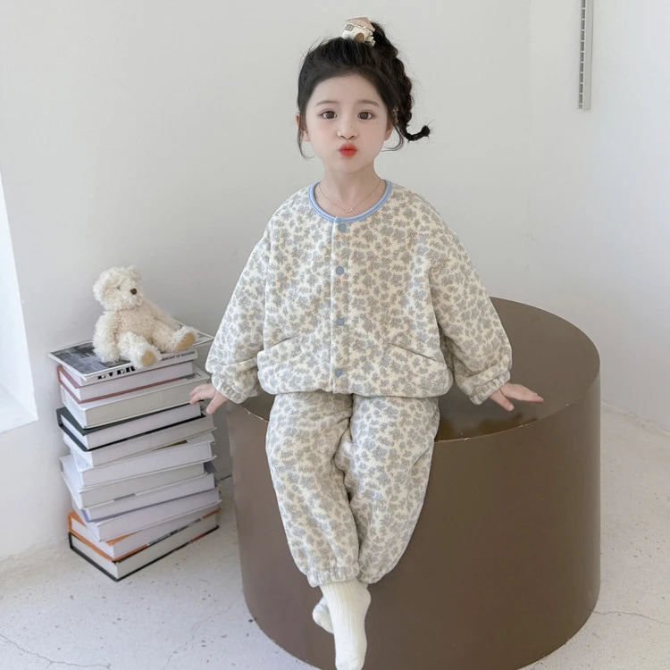 女童睡衣秋冬季珊瑚绒加厚小女孩宝宝公主风冬款法兰绒儿童家居服