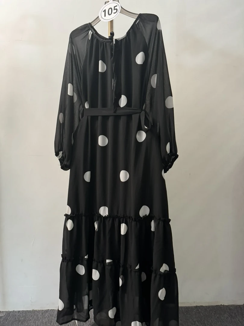 105号波点荷叶边拼接连衣裙