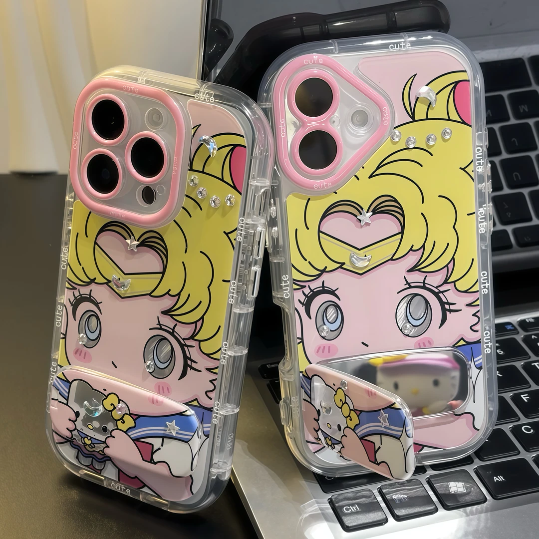 美少女钻贴镜子支架适用苹果16手机壳iPhone15小米vivoppo华为p70