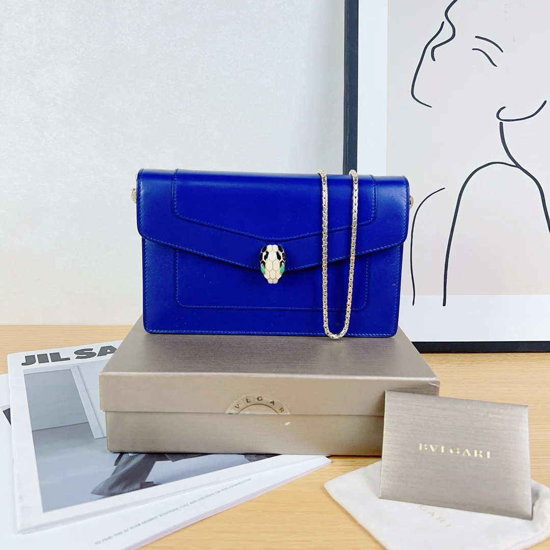 99新 BVLGARI/宝格丽 宝格丽/Bvlgari 蓝色蛇头链条包