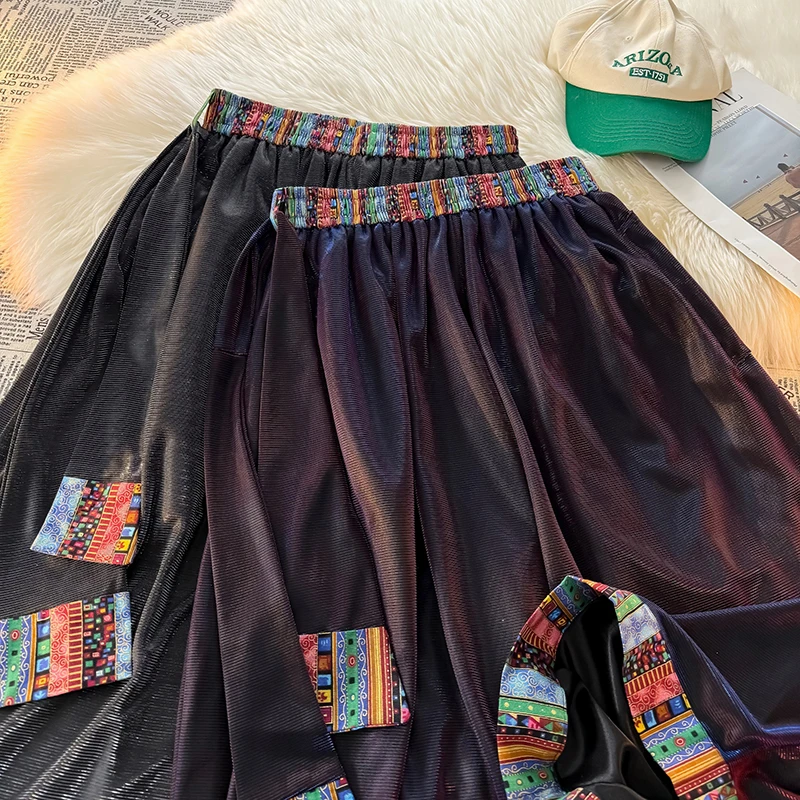 民族风印花凉感冰丝裤男夏季薄款速干沙滩七分短裤大码宽松直筒裤