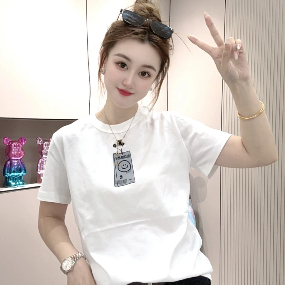 笑脸百搭后背字母棉T恤