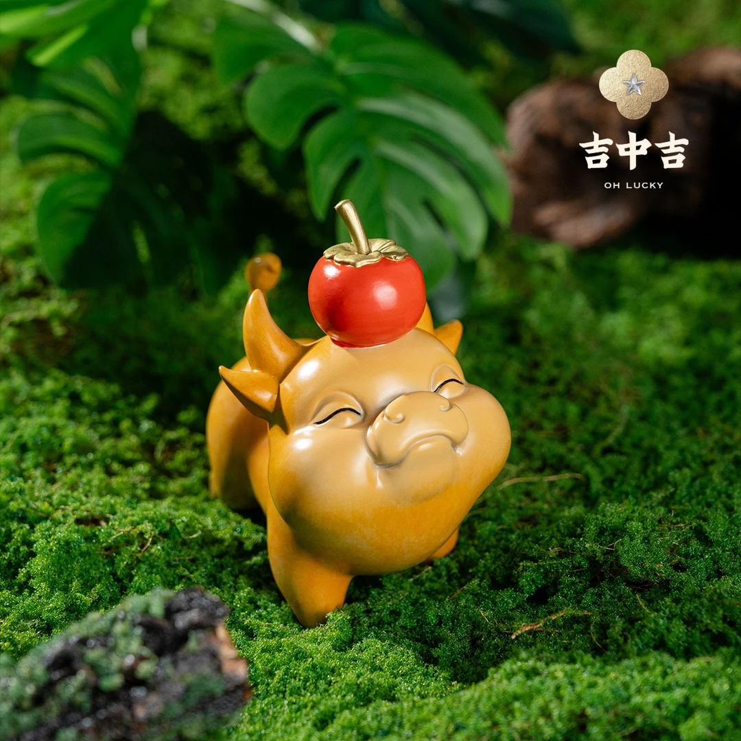 吉中吉·铜《牛柿》Q版牛柿子摆件 车内饰品摆件 电脑桌摆件