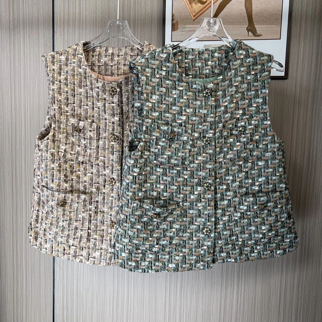 2226品牌撤柜XXQ深圳南油新款小香风彩色编织马夹背心上衣外套女