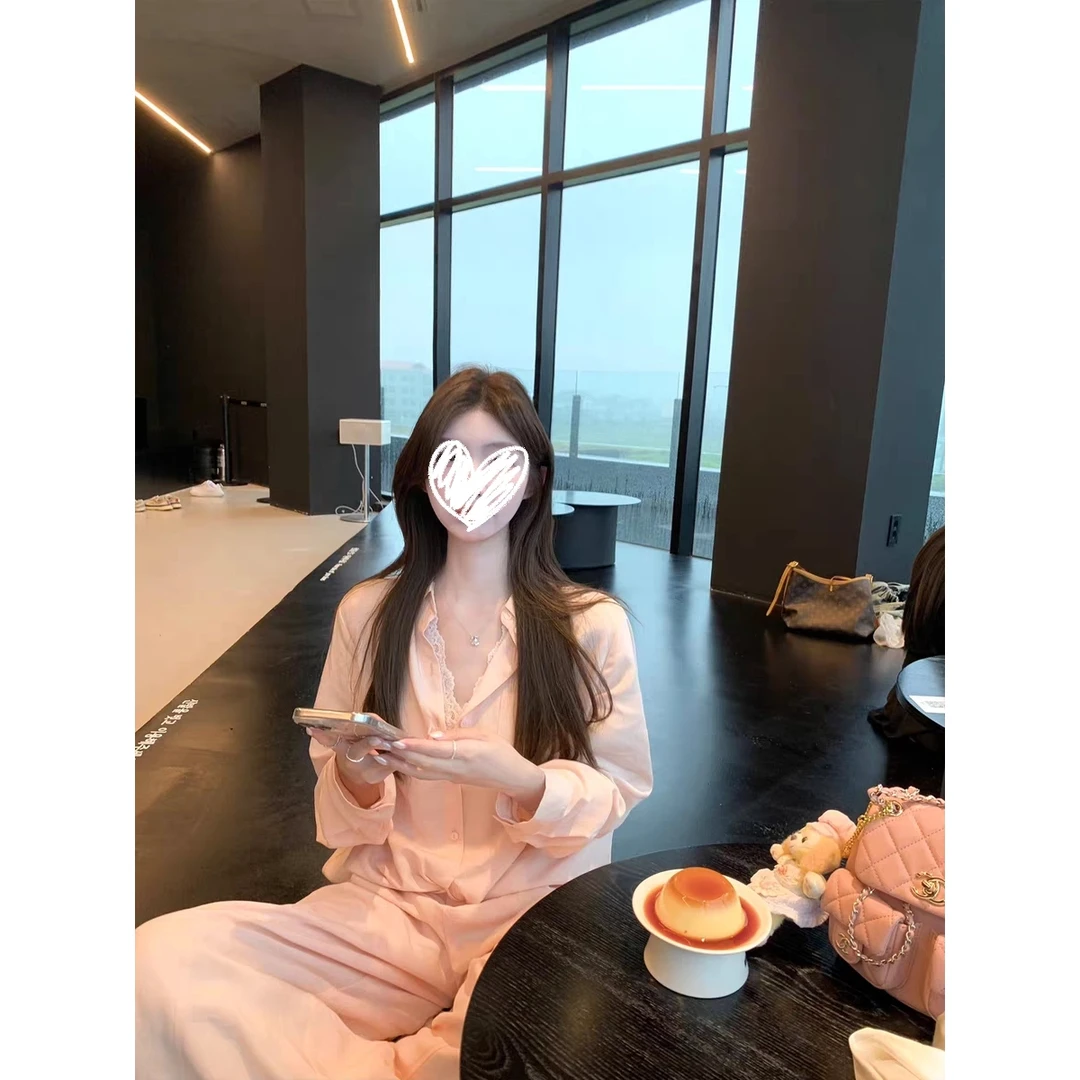 慵懒白茶 休闲韩系翻领长袖衬衫休闲阔腿裤子