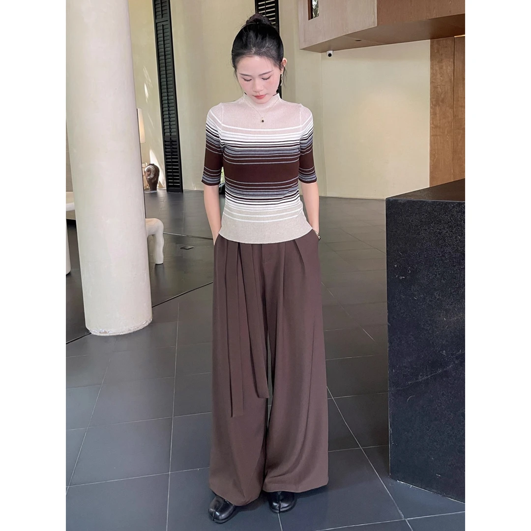 咖色西装休闲阔腿裤女2025年新款秋季遮胯高腰显瘦宽松直筒长裤子