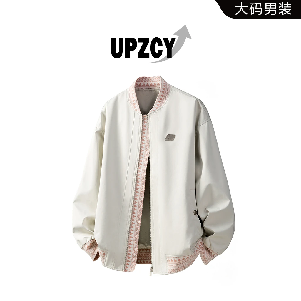UPZCY秋季大码美式拼接夹克外套男款潮流痞帅宽松百搭棒球服外套