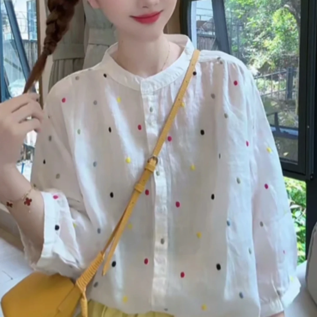 781-减龄气质百搭波点大气衬衫七分袖