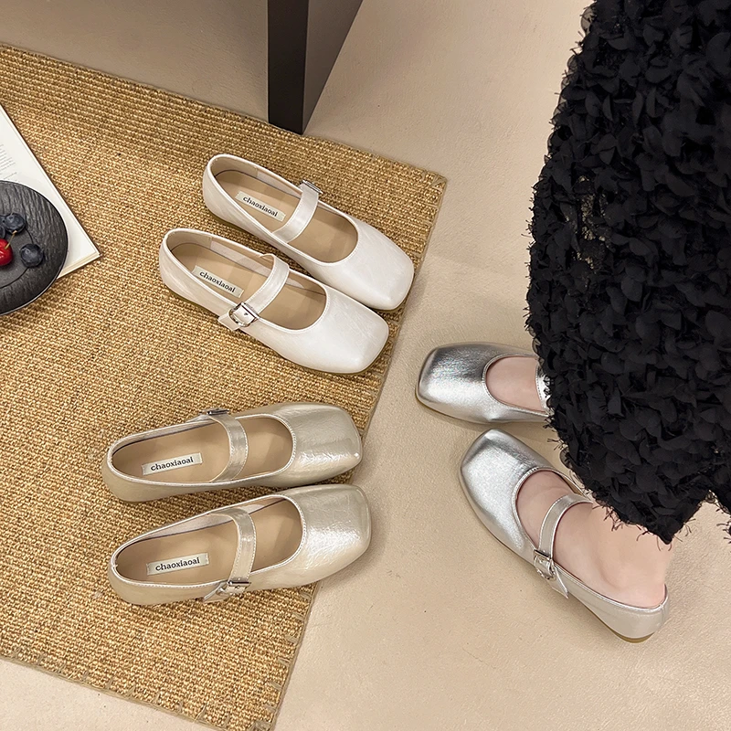 软底软面平底浅口单鞋女2025年夏季新款百搭法式方头玛丽珍鞋女鞋