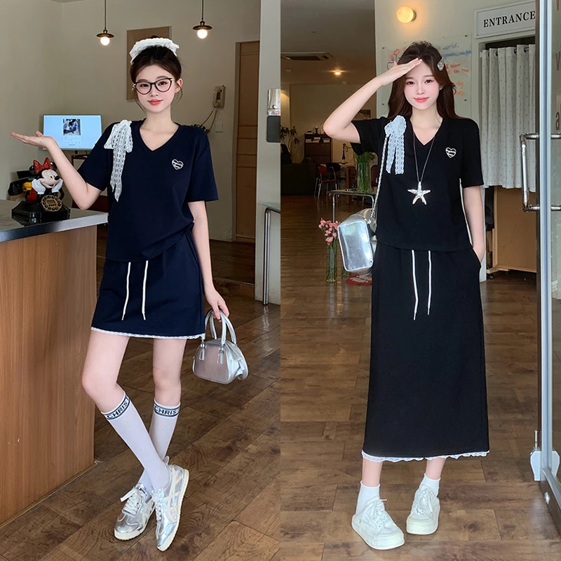 2025夏装新款胖mm大码女气质v领收腰显瘦长短款连衣裙