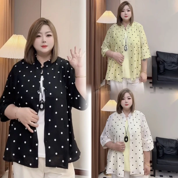 衬衫防晒衫开衫大码胖mm夏季薄款波点上衣衬衣雪纺宽松外搭外套女