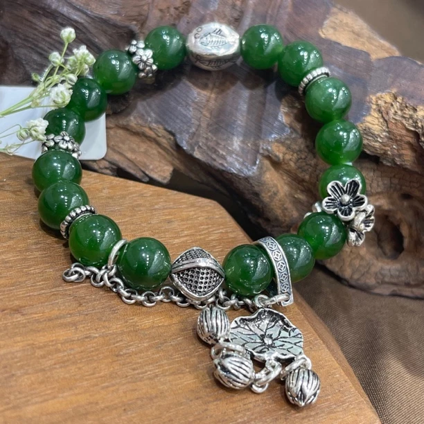 925银仿水晶银制品 复古法式原创设计绿色拼色气质单圈欧若精灵风