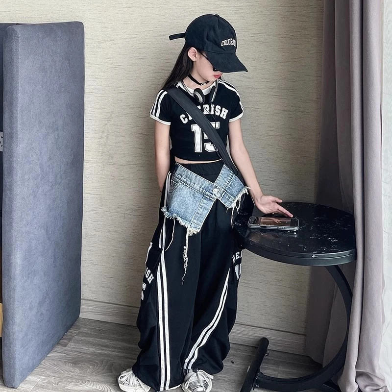 女童潮酷穿搭夏款炸街套装儿童爵士舞jazz跳舞小女孩街舞表演套装