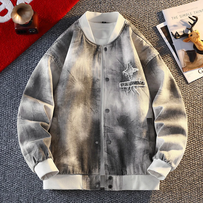 春季新款复古国潮棒球牛仔夹克外套男青少年中学生宽松休闲褂子