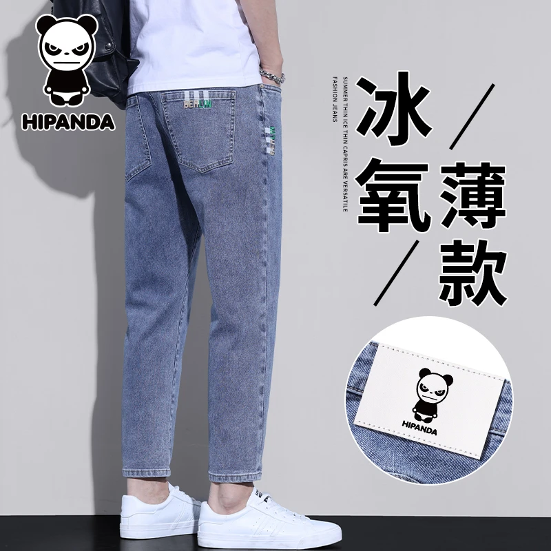 HiPanda你好熊猫九分裤男士薄款夏季休闲百搭修身小直筒牛仔裤子