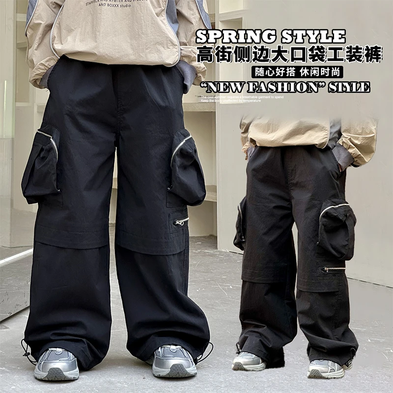 男童新款工装裤直筒休闲裤春秋款大口袋设计舒适长裤潮流男孩春装