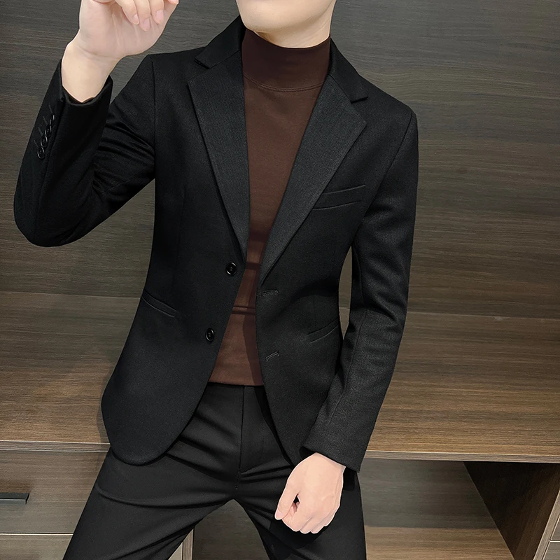 纽斯赫肯高端轻奢西装外套男士春秋季新款商务休闲高级感毛呢西服