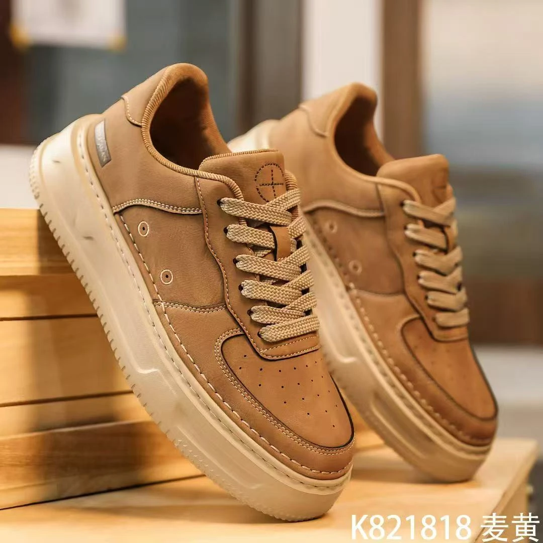 秋季新款男士百搭板鞋皮面休闲鞋舒适潮鞋轻便耐磨滑板鞋821818