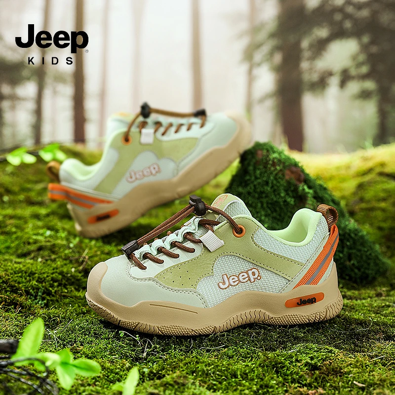 吉普童鞋女童鞋子春季透气网面软底一脚蹬男童儿童防滑运动跑步鞋